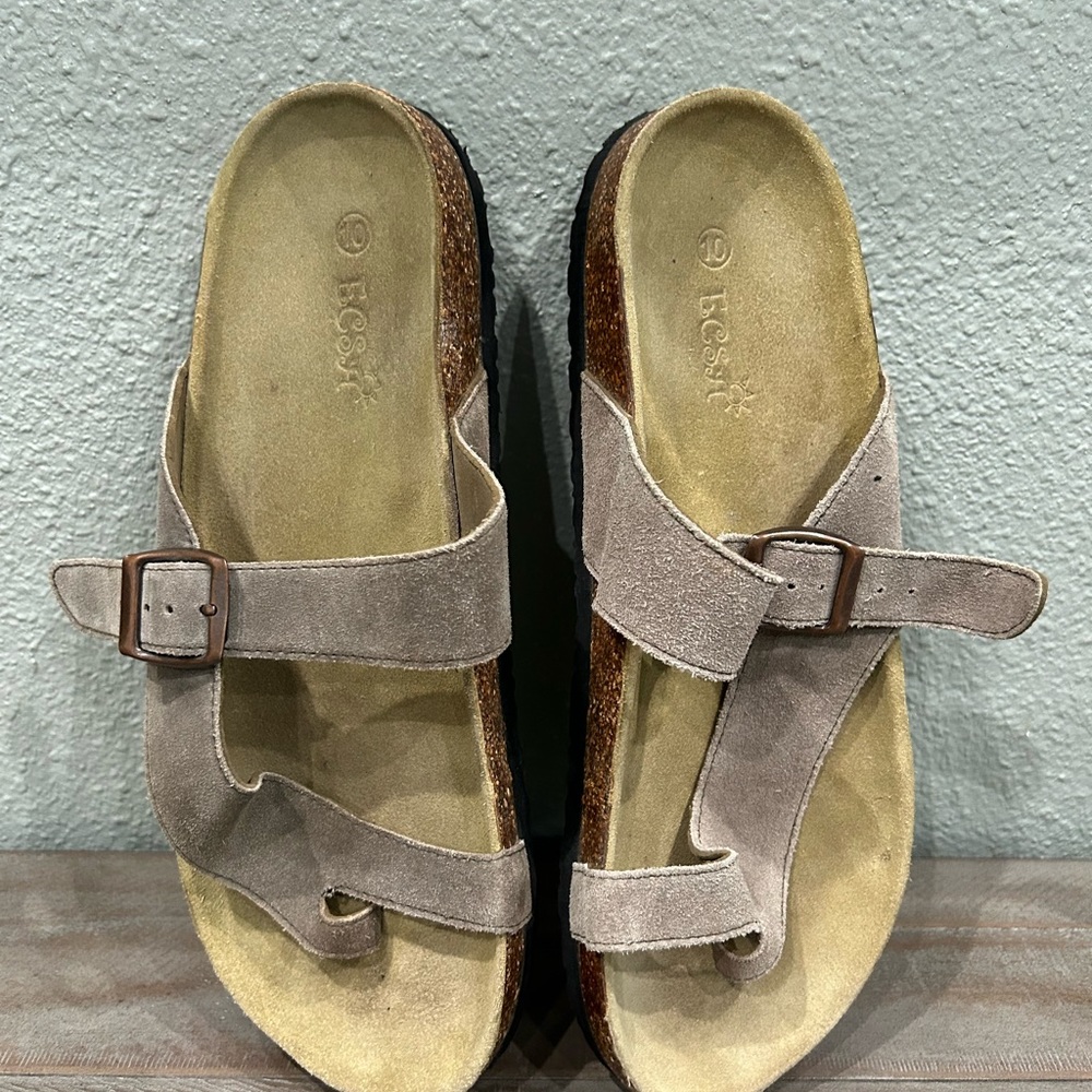 New Ecsa Suade Women’s Cork Sandals Size 10 - Picture 3 of 6
